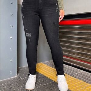 SHEIN Black Skinny Distressed Jeans Chewed Ankle Sz. 1x